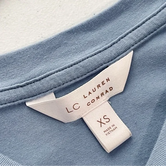 LC Lauren Conrad Smocked Long Sleeve Top Jersey Blouse Blue Ruffle Sleeve Sz XS - Picture 5 of 6